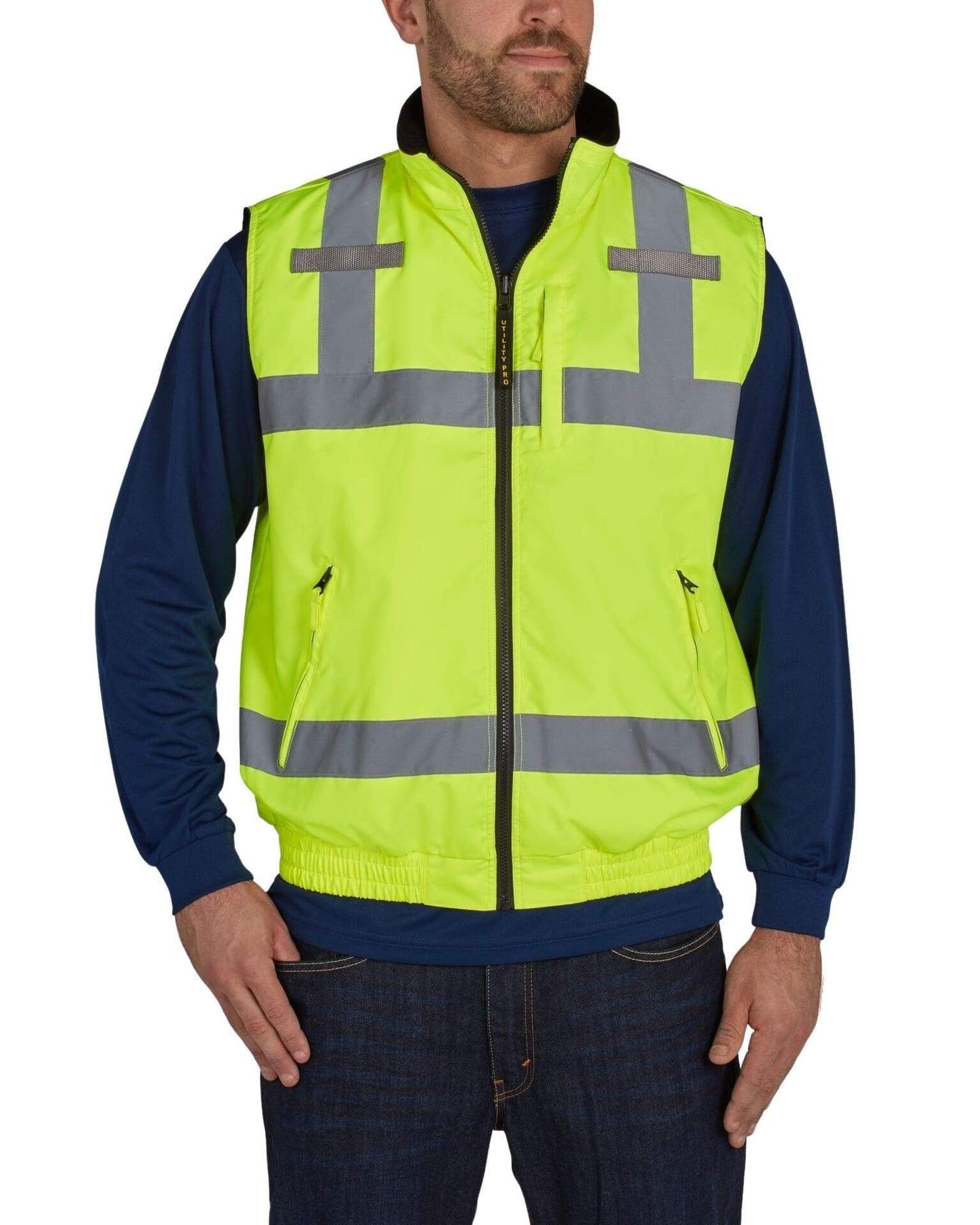 Utility Pro UHV1001 Nylon/Polyester High-Visibility Full Zip Reversible Vest, 2X-Large, Lime