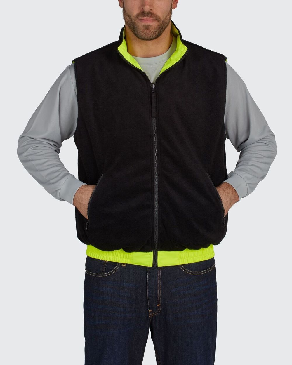 Utility Pro UHV1001 Nylon/Polyester High-Visibility Full Zip Reversible Vest, 2X-Large, Lime