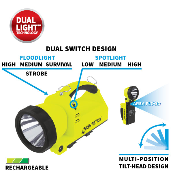 Nightstick Intrinsically-Safe Rechargeable Dual-Light Lantern w/Pivoting Head XPR-5586GX